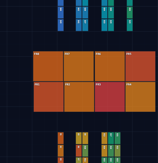 Warehouse heatmap visualization showing pick intensity by location - hot zones in red/orange, cold zones in blue